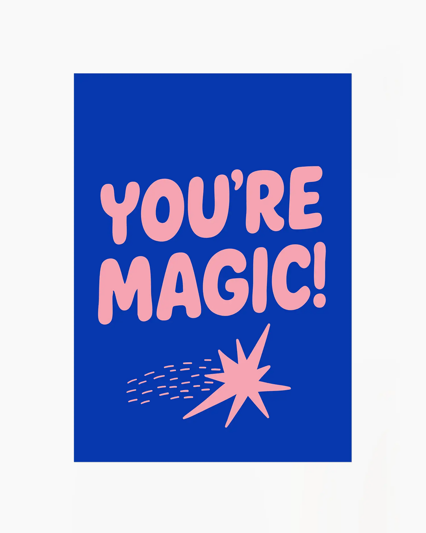 Blue nursery poster with pink text 'YOU'RE MAGIC!' and a star graphic