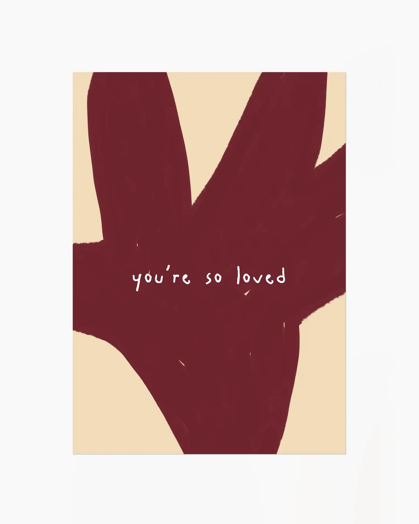 Red and beige nursery poster with the text 'you're so loved'