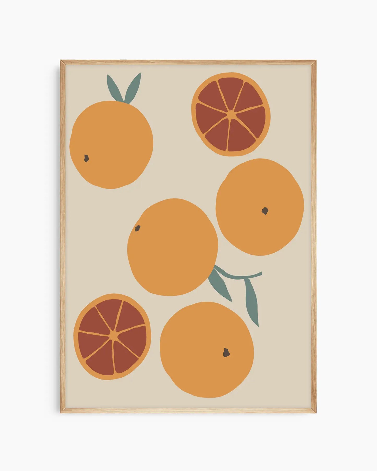 Warm, minimalist wall art in pastel golden yellow tones on a pastel golden yellow background, shown in a oak frame.