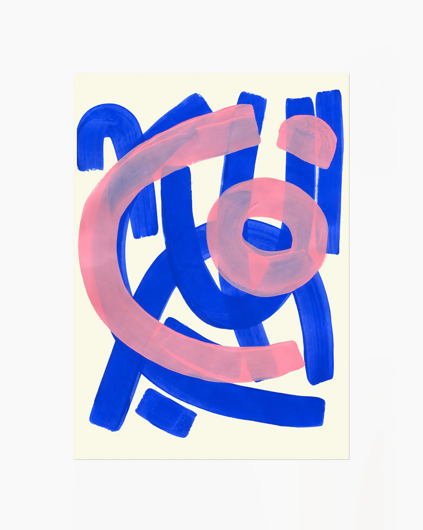 Abstract art with blue and pink brush strokes on a light background