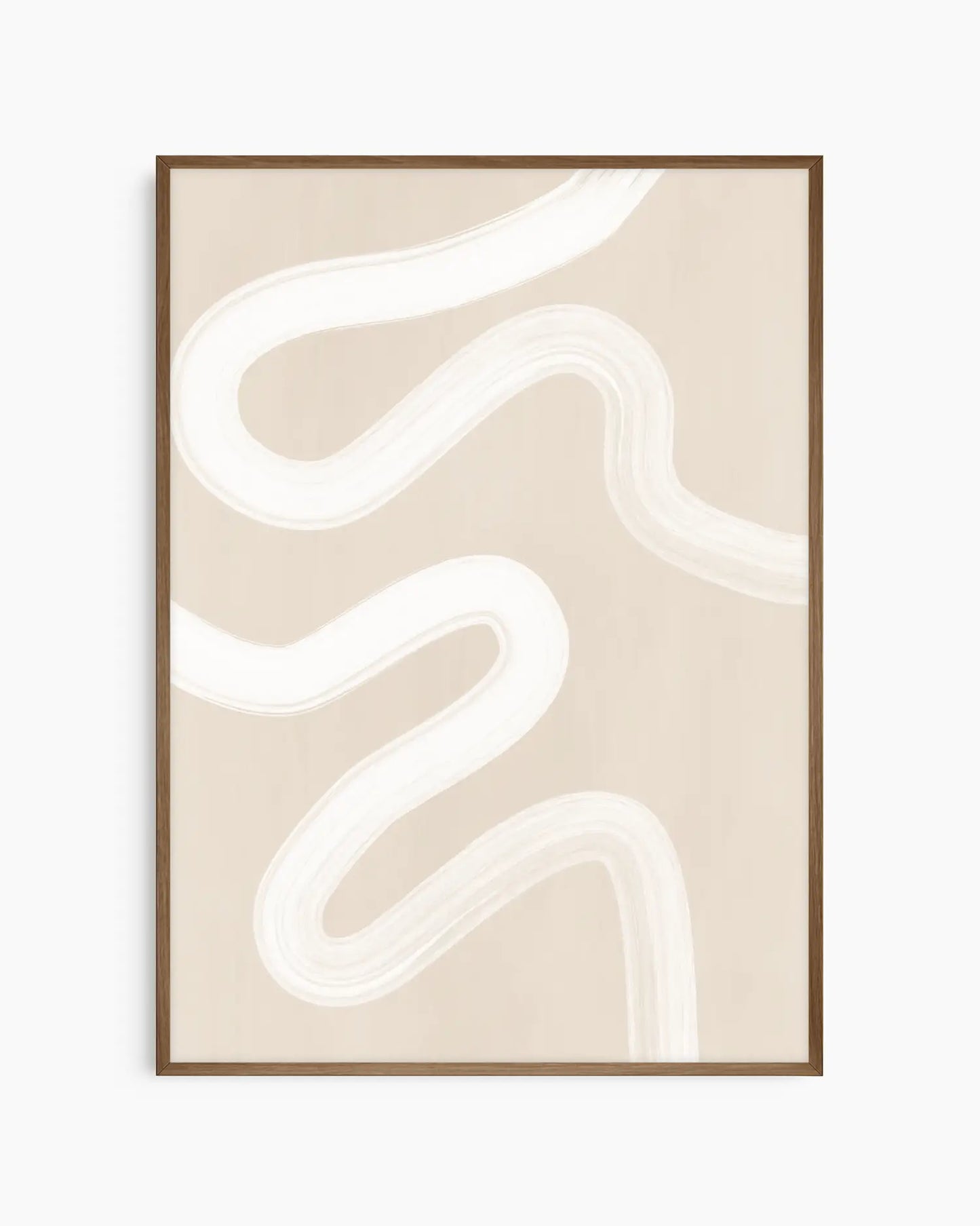 Framed abstract art print with wavy lines on a beige background