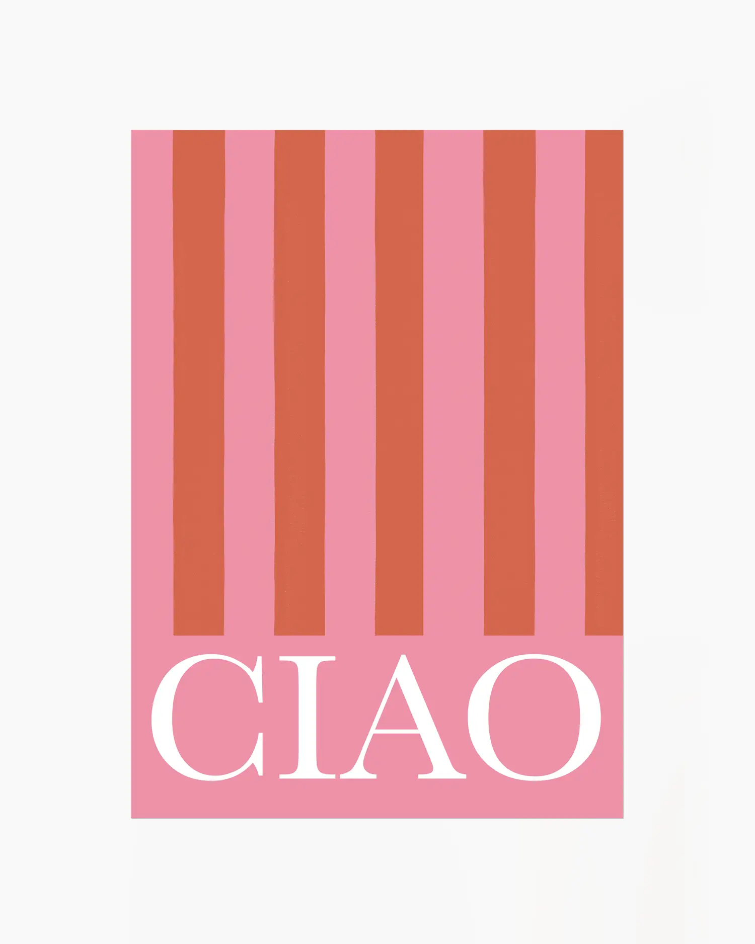 Pink background with brown vertical stripes and 'CIAO' text