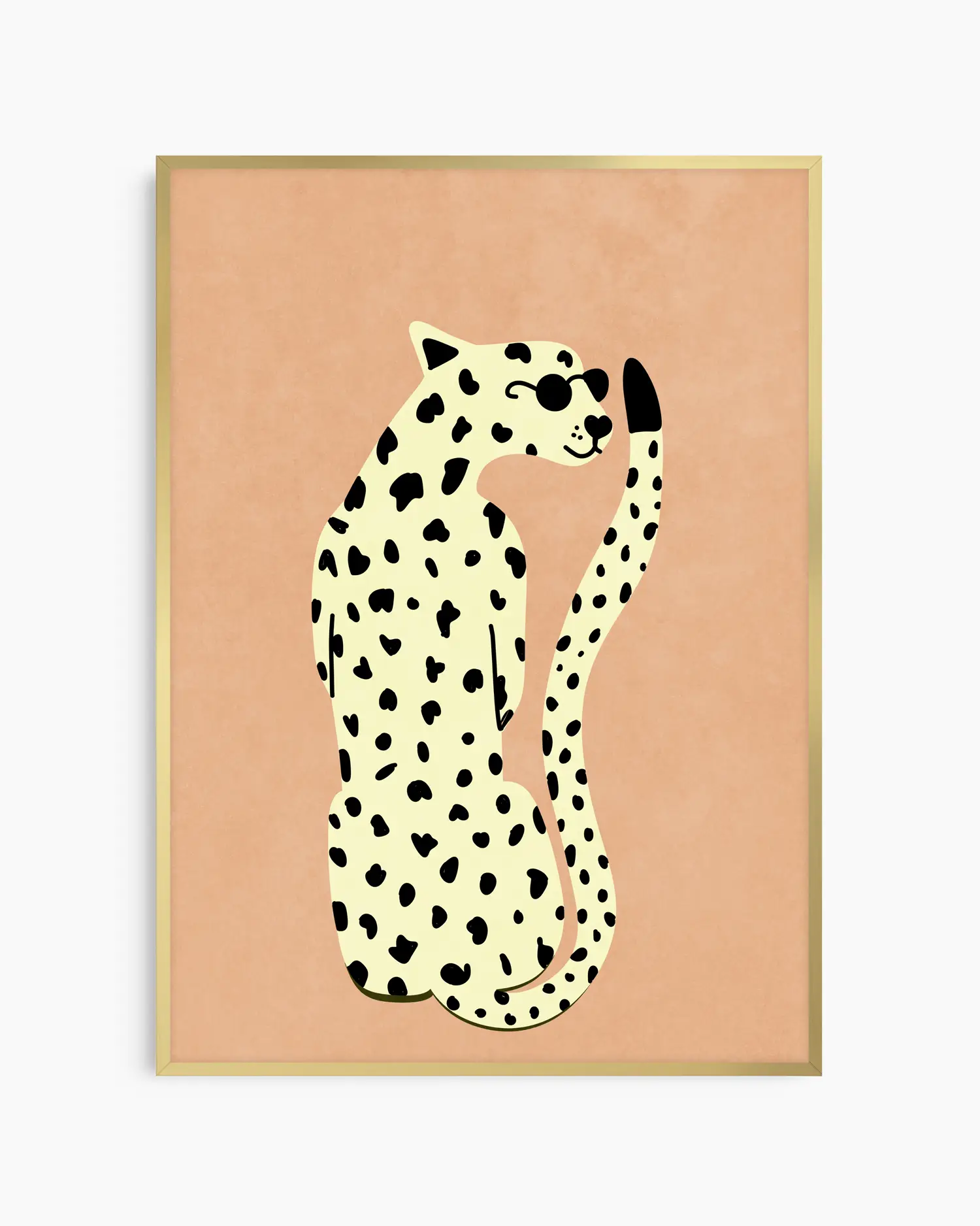Framed artwork of a cheetah on a peach background