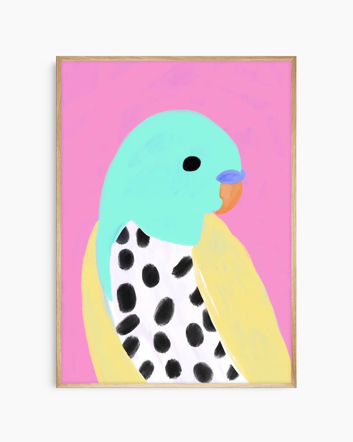 Colorful bird illustration on a pink background