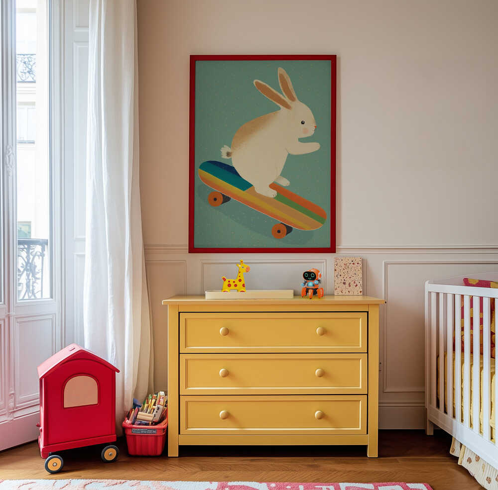 Lapin sur Skateboard Affiche