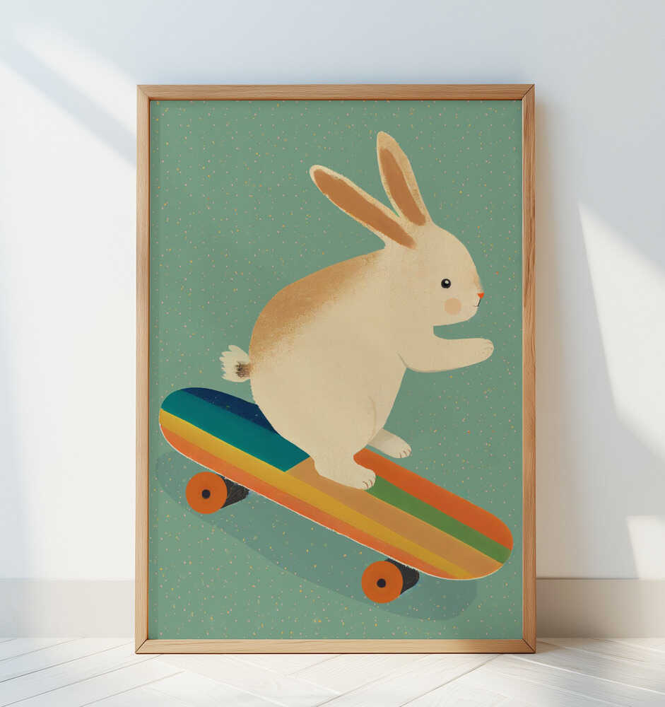Lapin sur Skateboard Affiche
