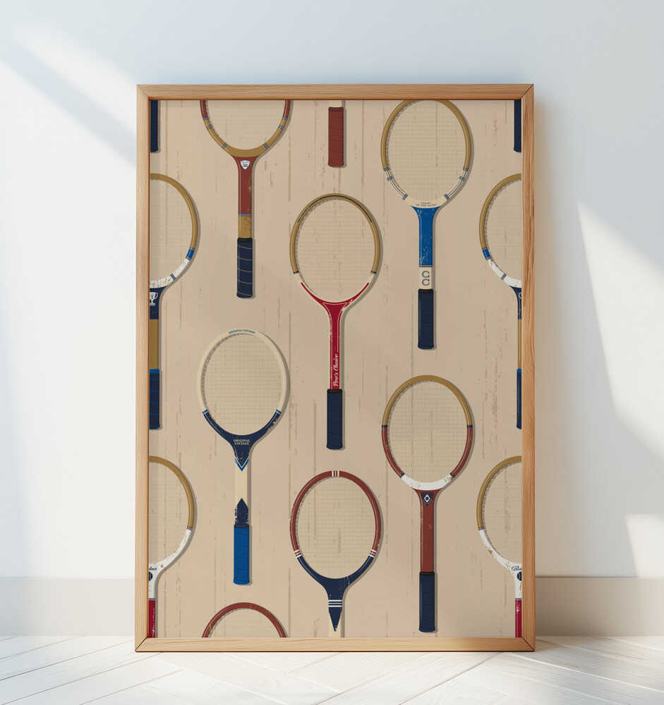Framed poster of badminton rackets