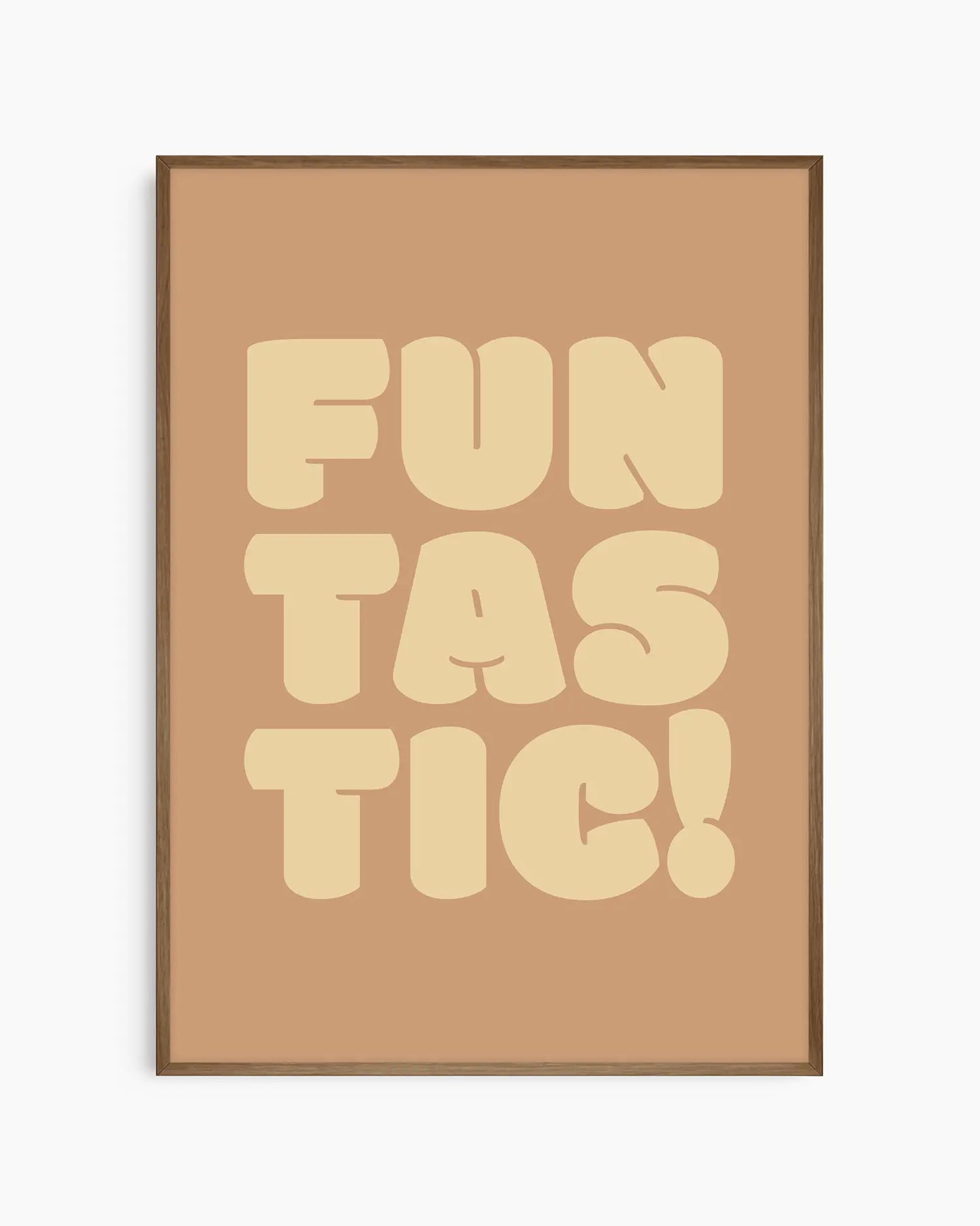 Nursery poster with 'Funtastic!' text framed in a dark oak frame
