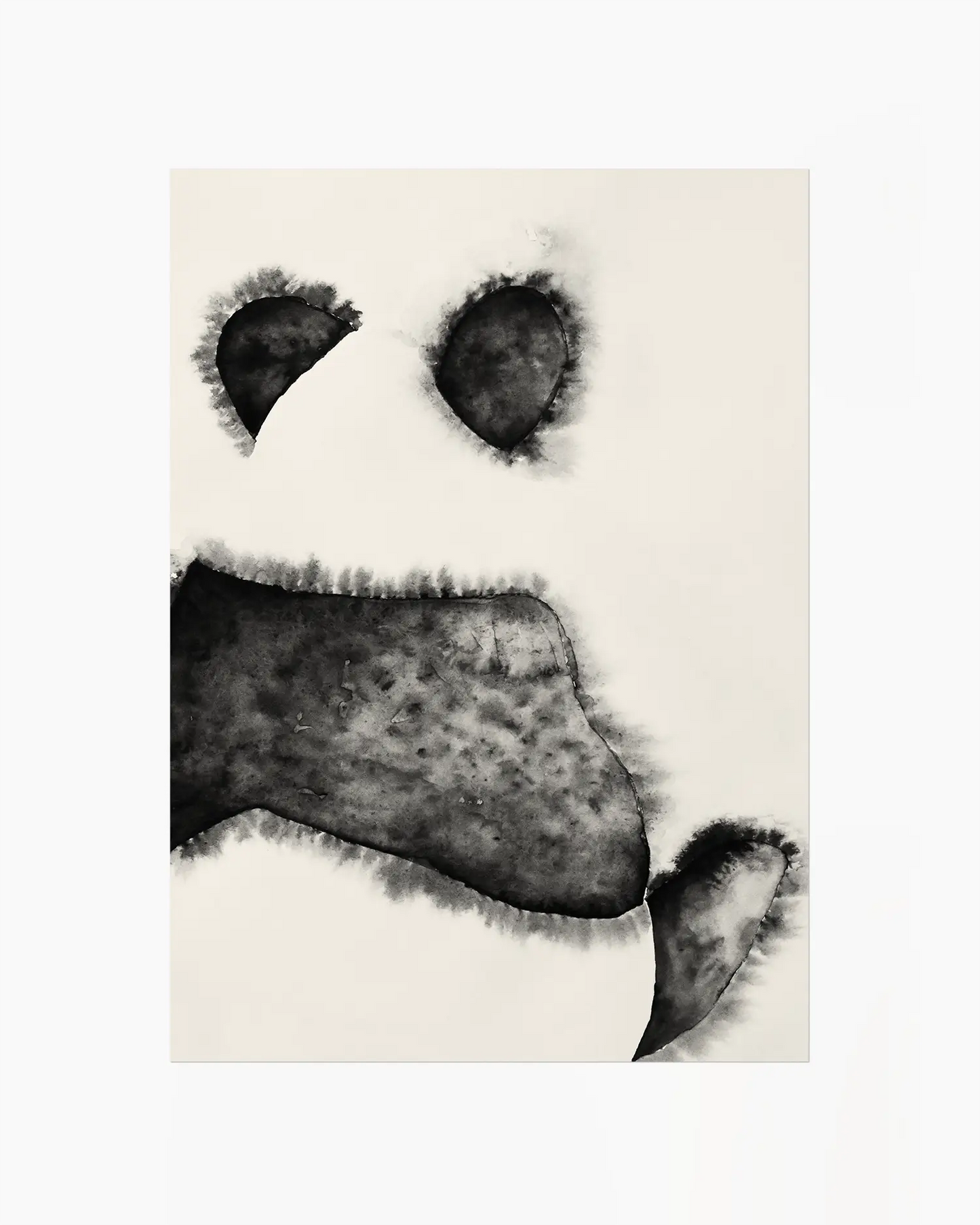 Black and white illustration of a panda bear's face on a beige background