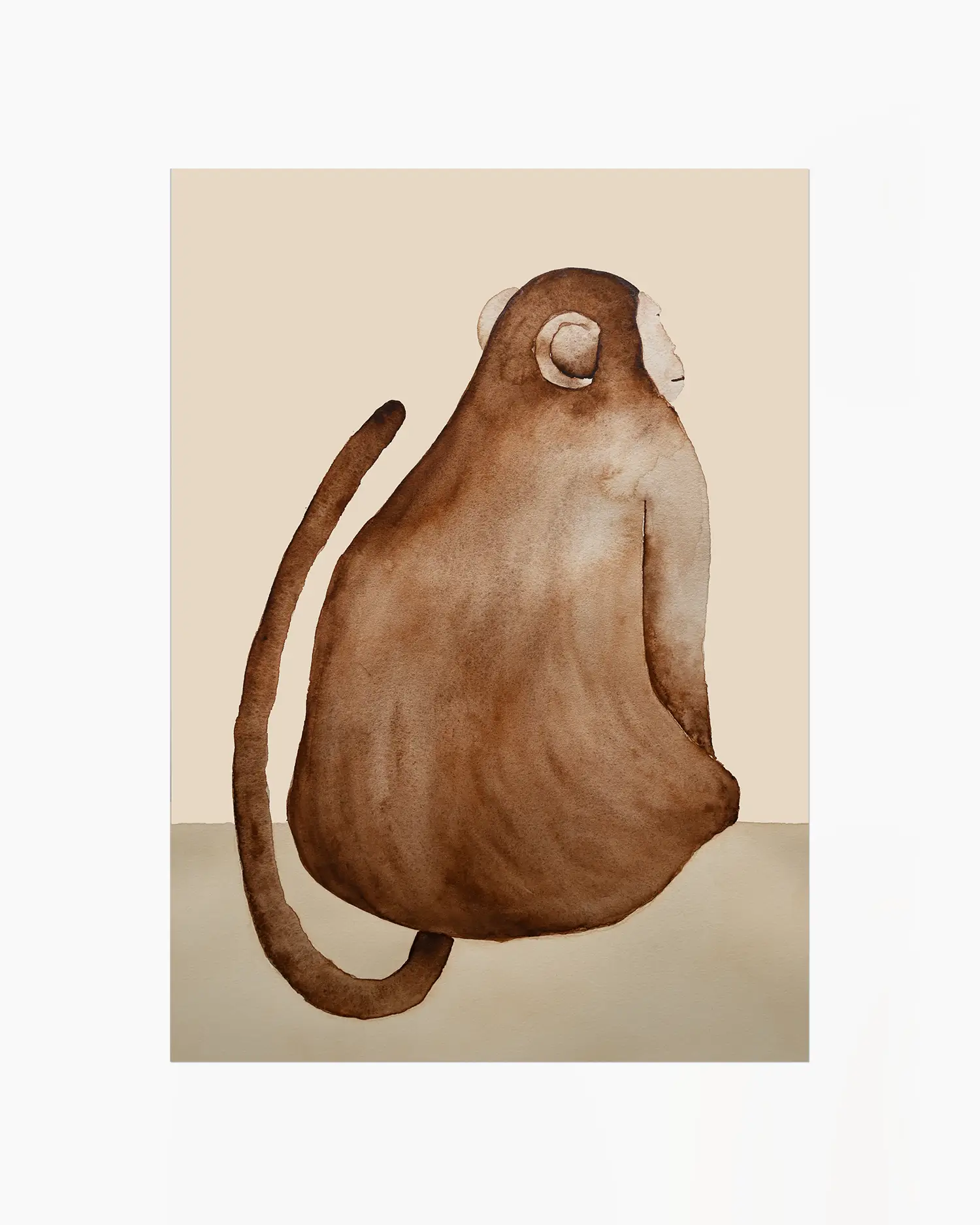 Nursery poster of a brown monkey on a beige background