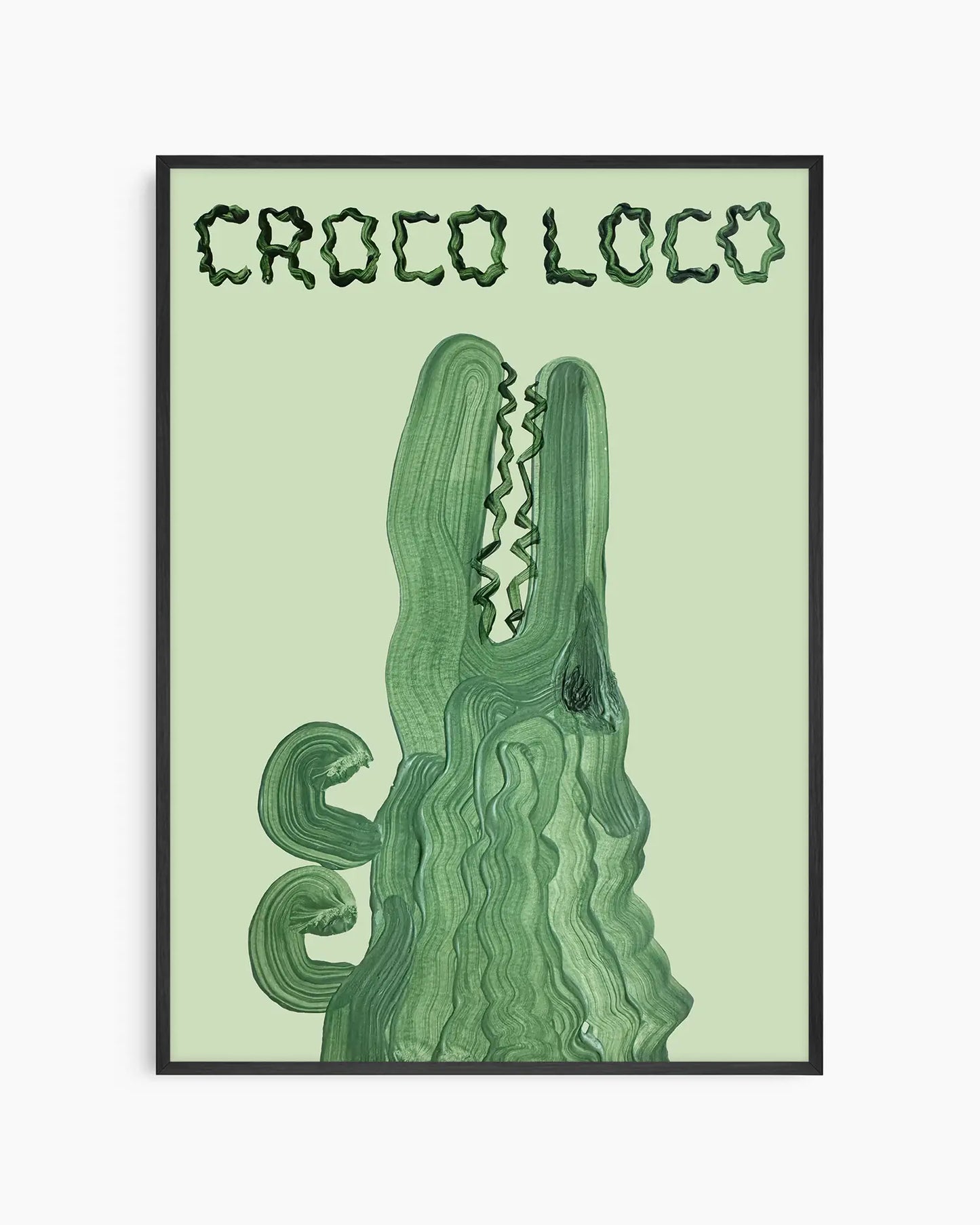 Green crocodile illustration with 'CROCO LOCO' text on a light green background in a black frame.