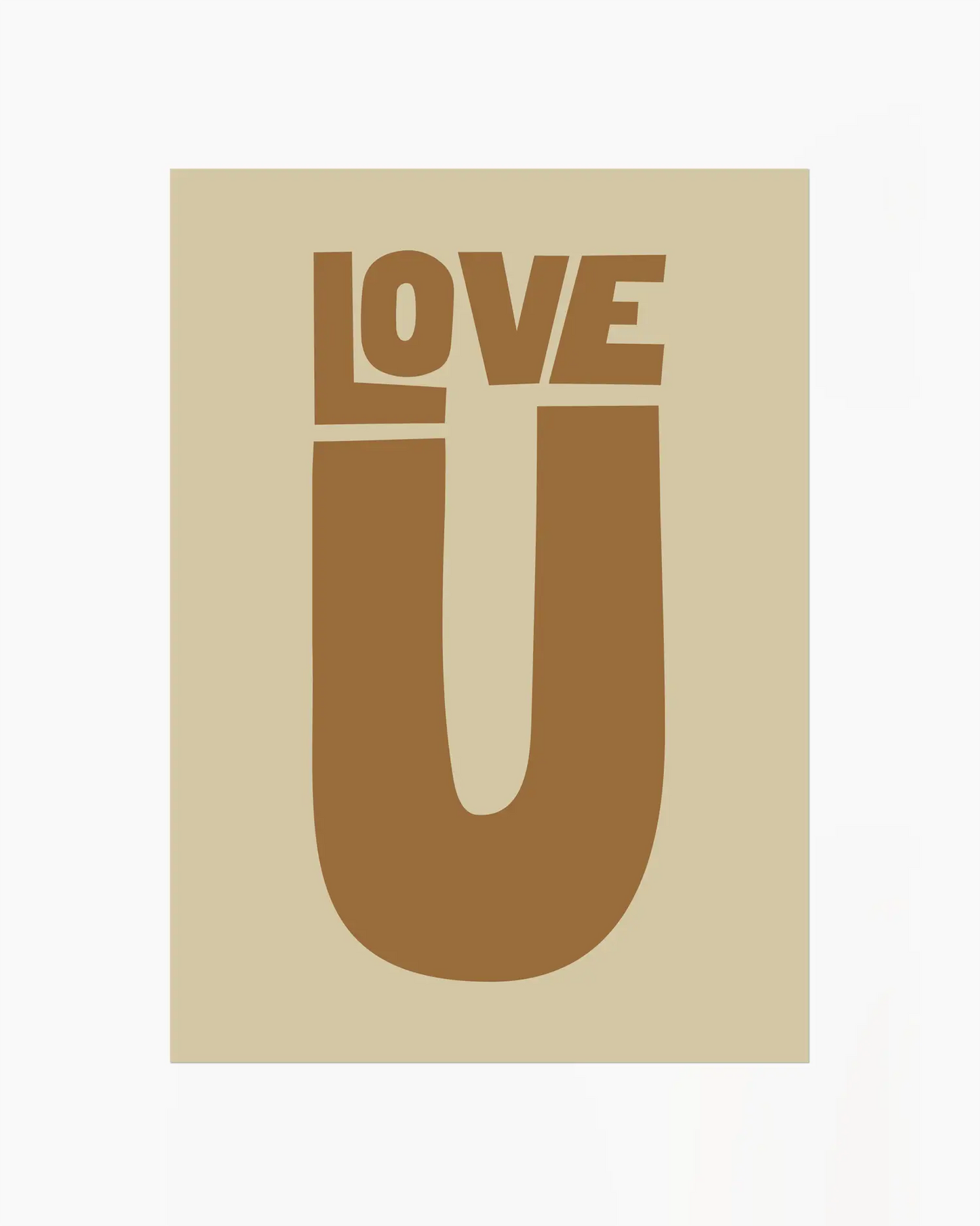 Beige nursery poster with 'LOVE U' text in brown on a beige background