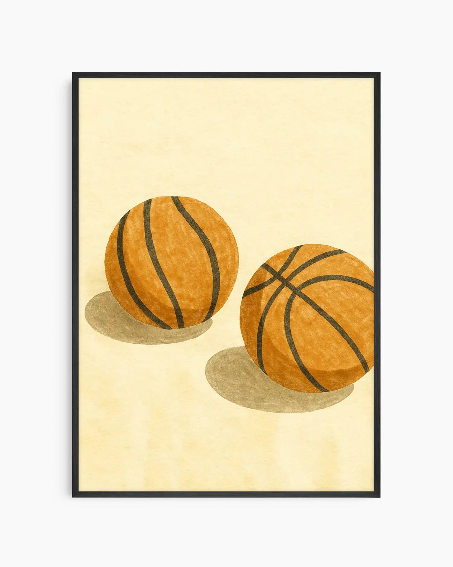 Framed nursery poster with two basketballs on a beige background