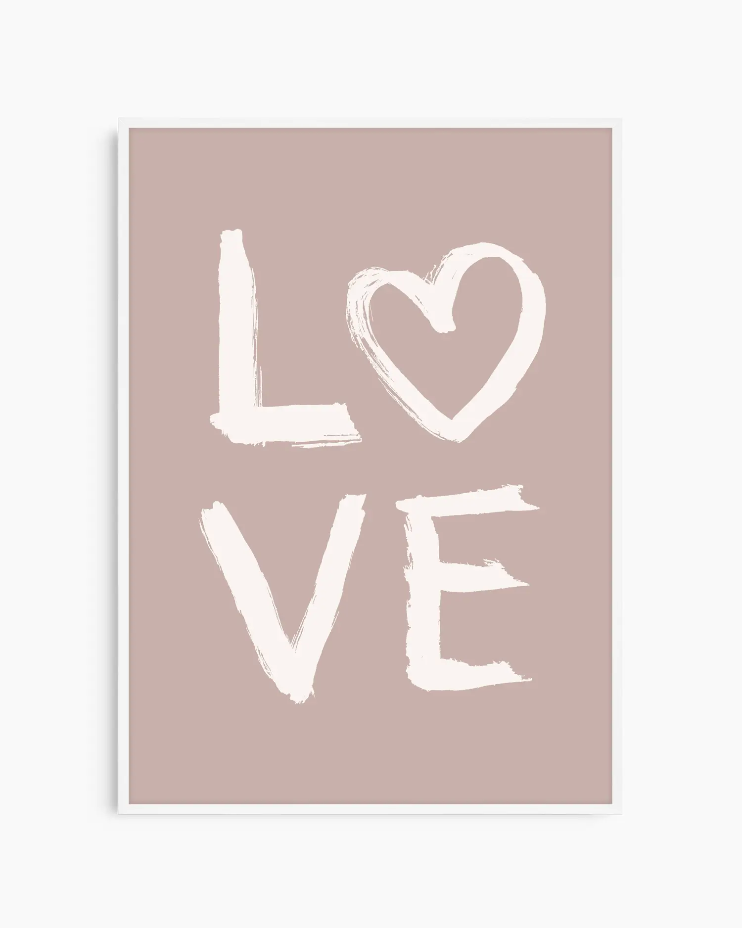 Framed artwork with 'LOVE' text on a beige background