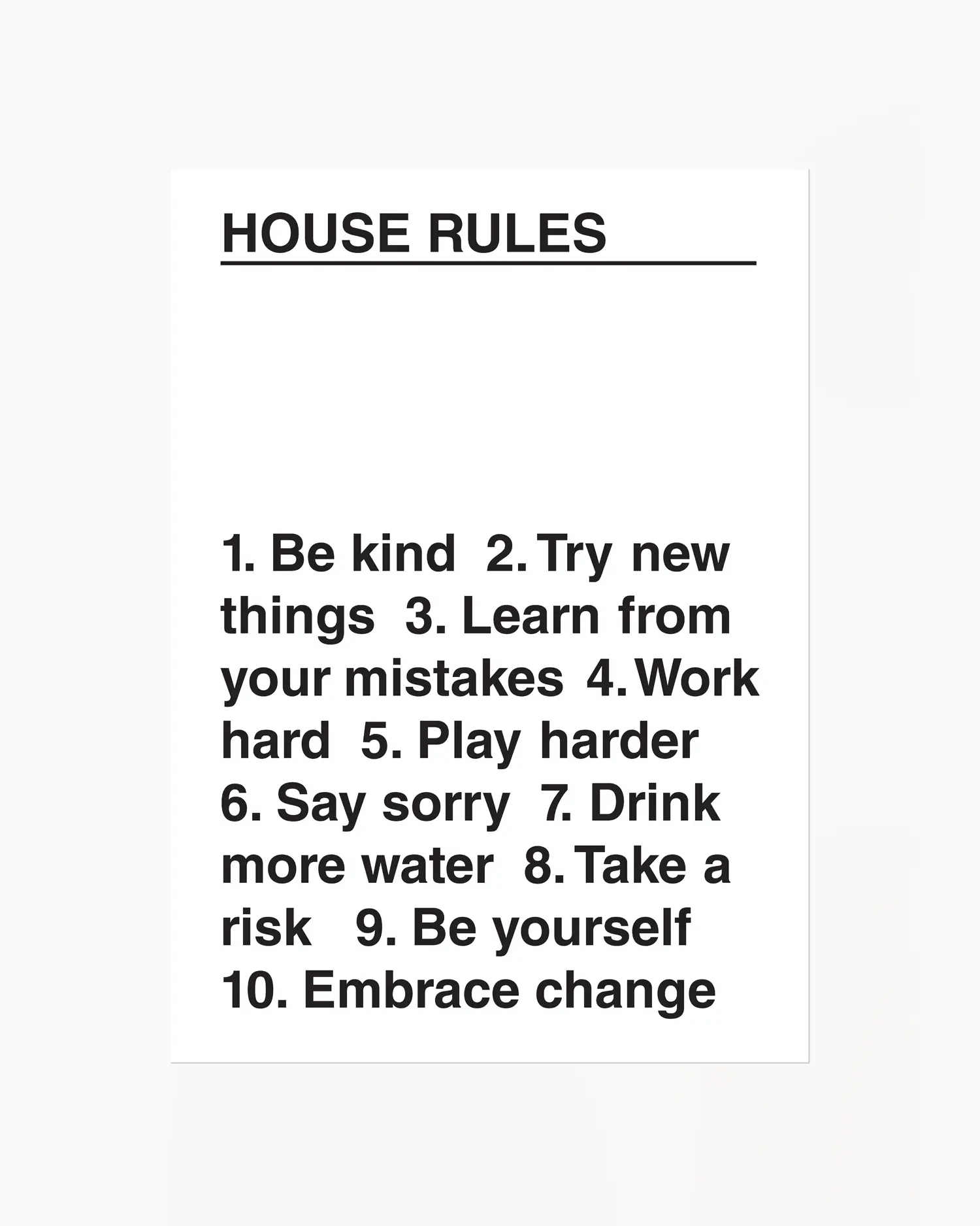 List of house rules on a white background