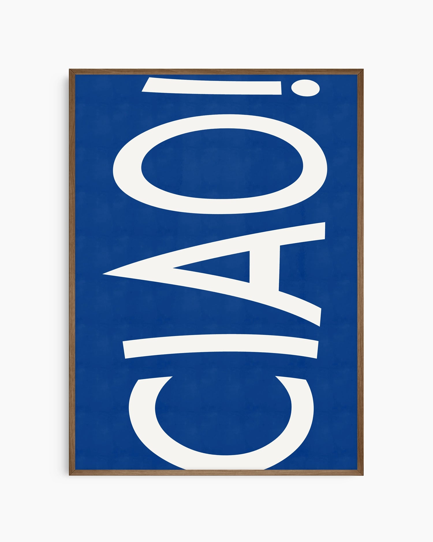 Framed artwork with 'CIAO!' text on a blue background