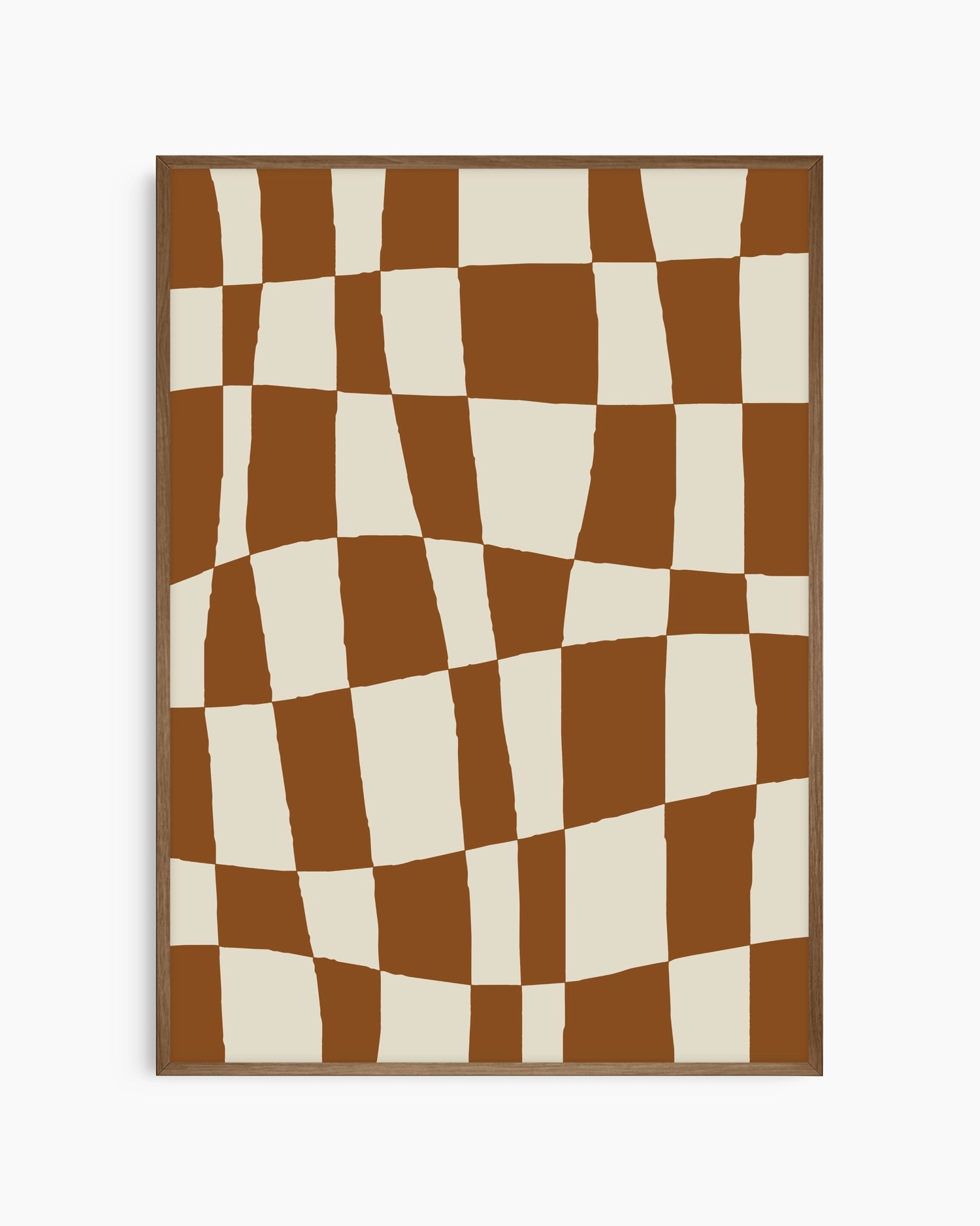 Checkered pattern poster with brown and beige squares on a white background