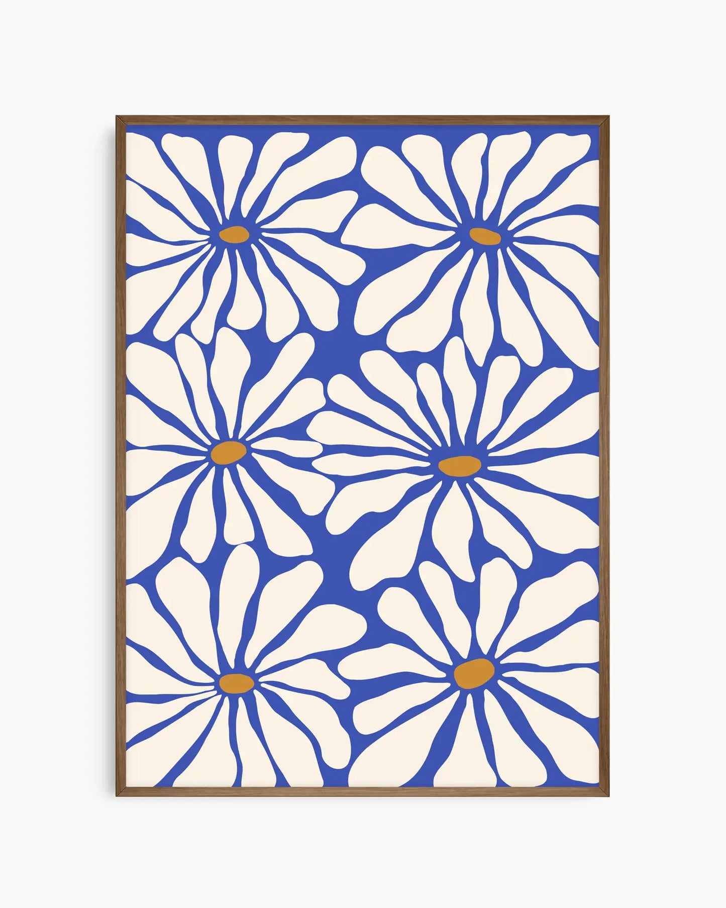 Framed artwork with blue and white floral pattern