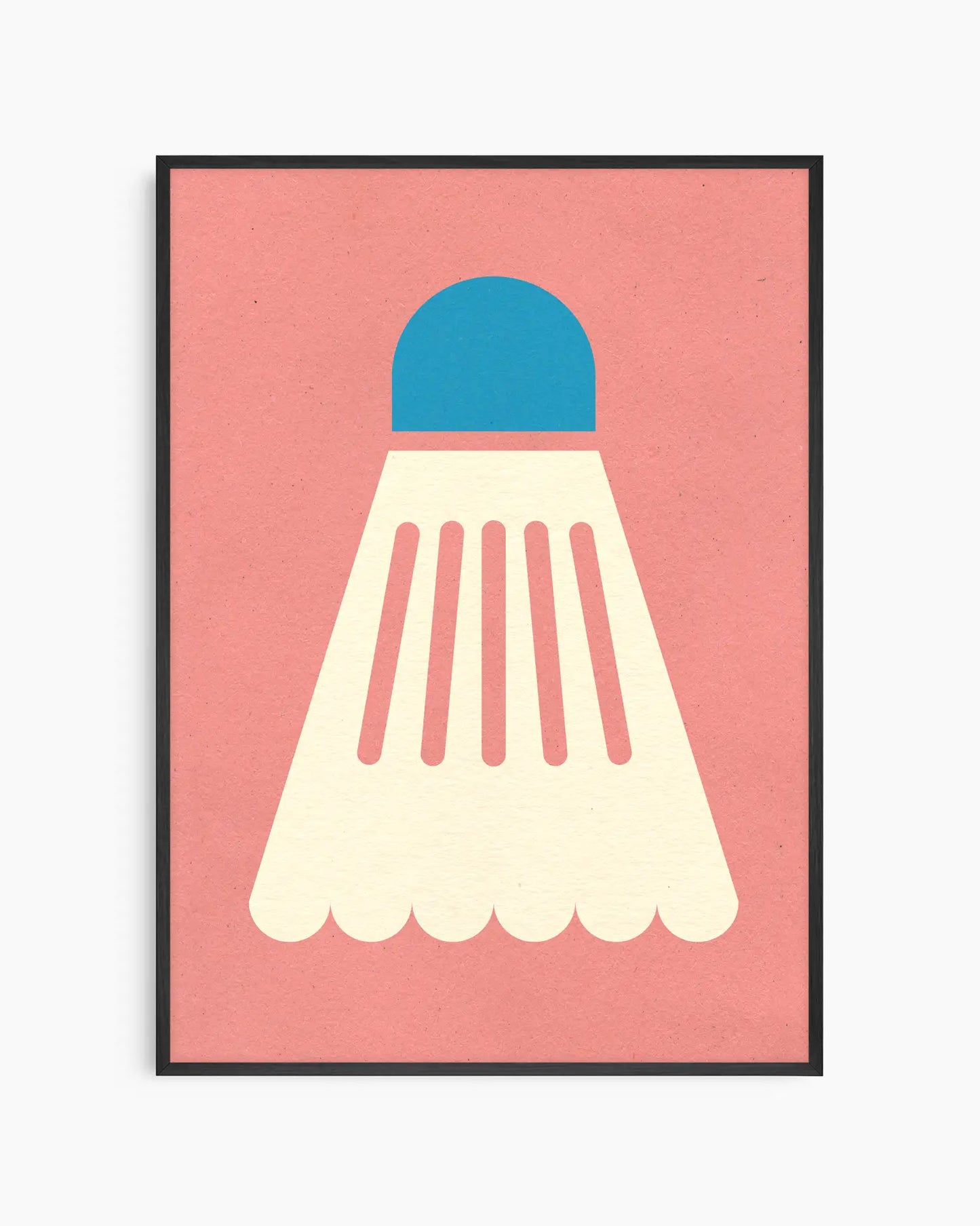 Framed artwork of a badminton shuttlecock on a pink background
