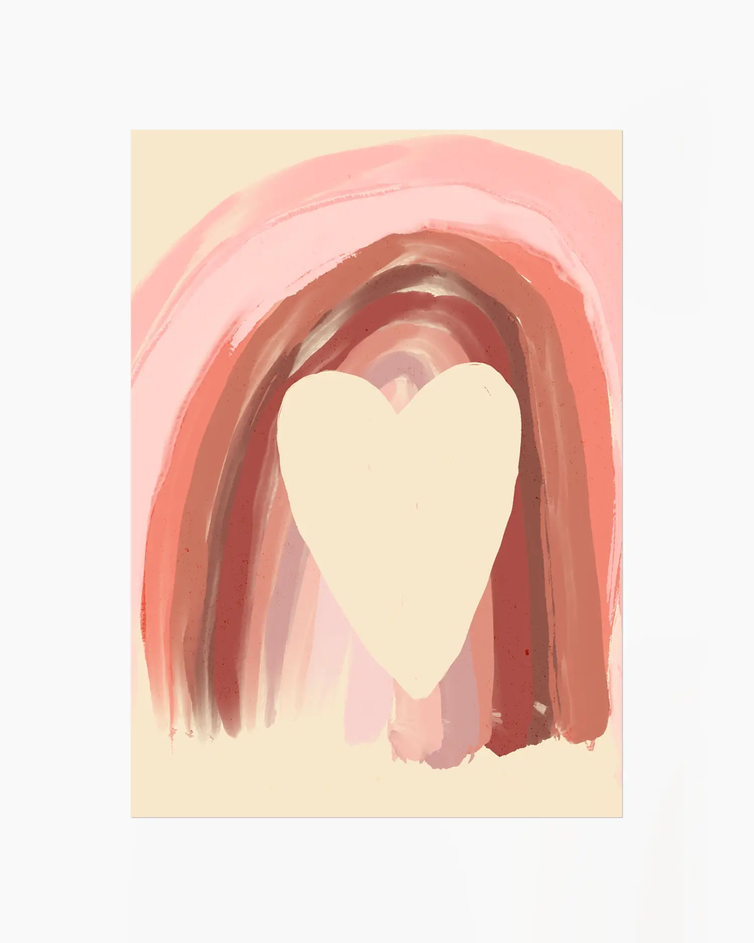 Heart shape with a pink and brown arch on a beige background