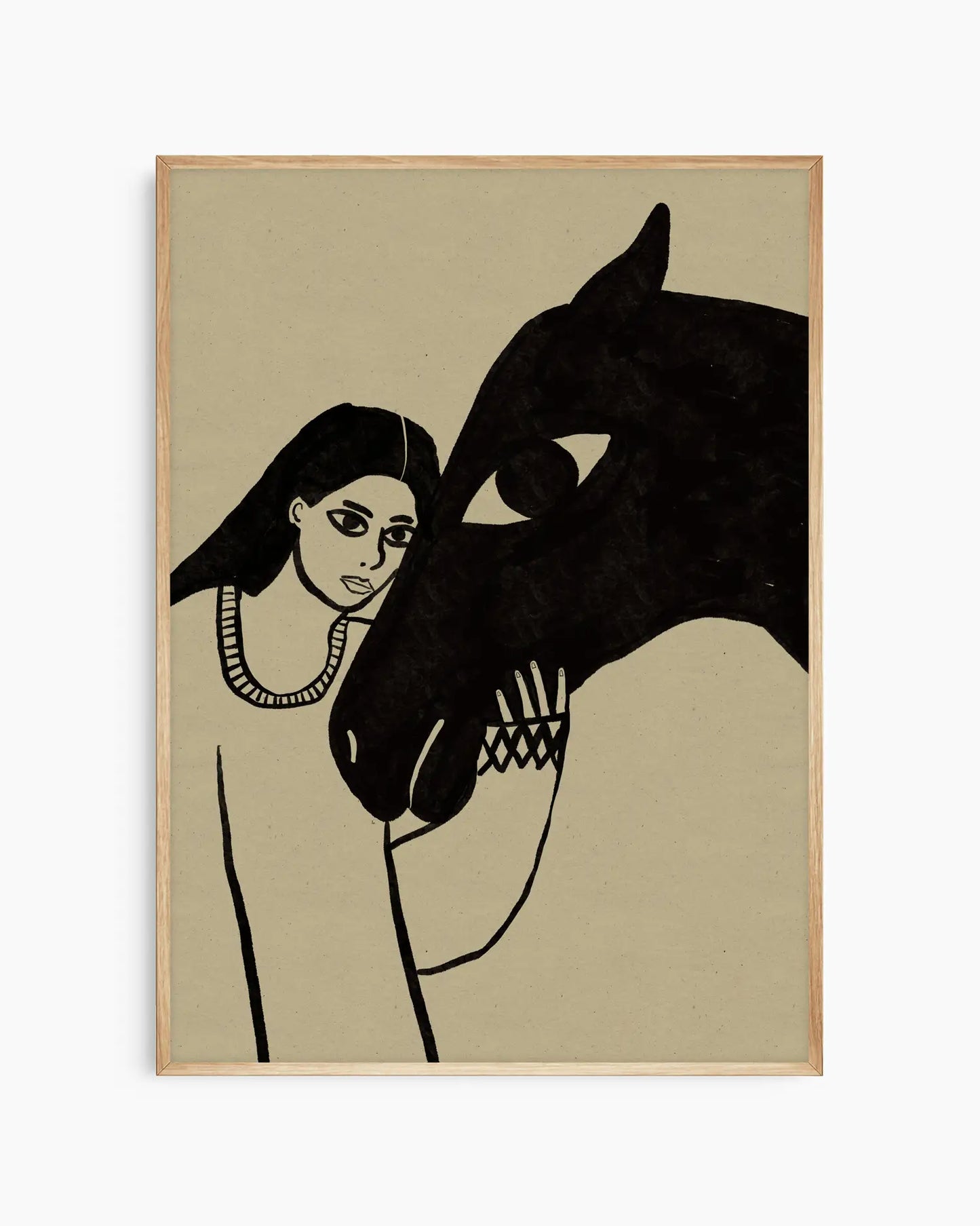 Illustration of a woman and a horse on a beige background