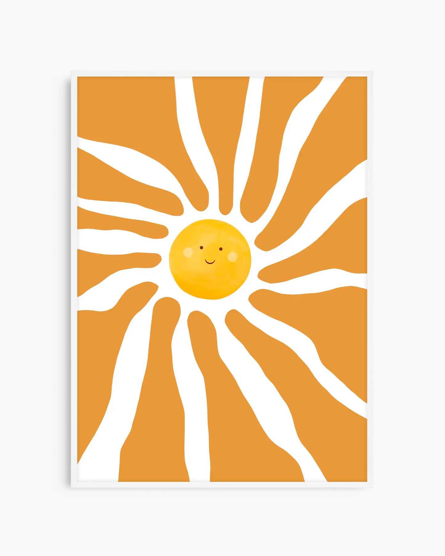 Sunny design with a yellow sun and orange rays on a white background