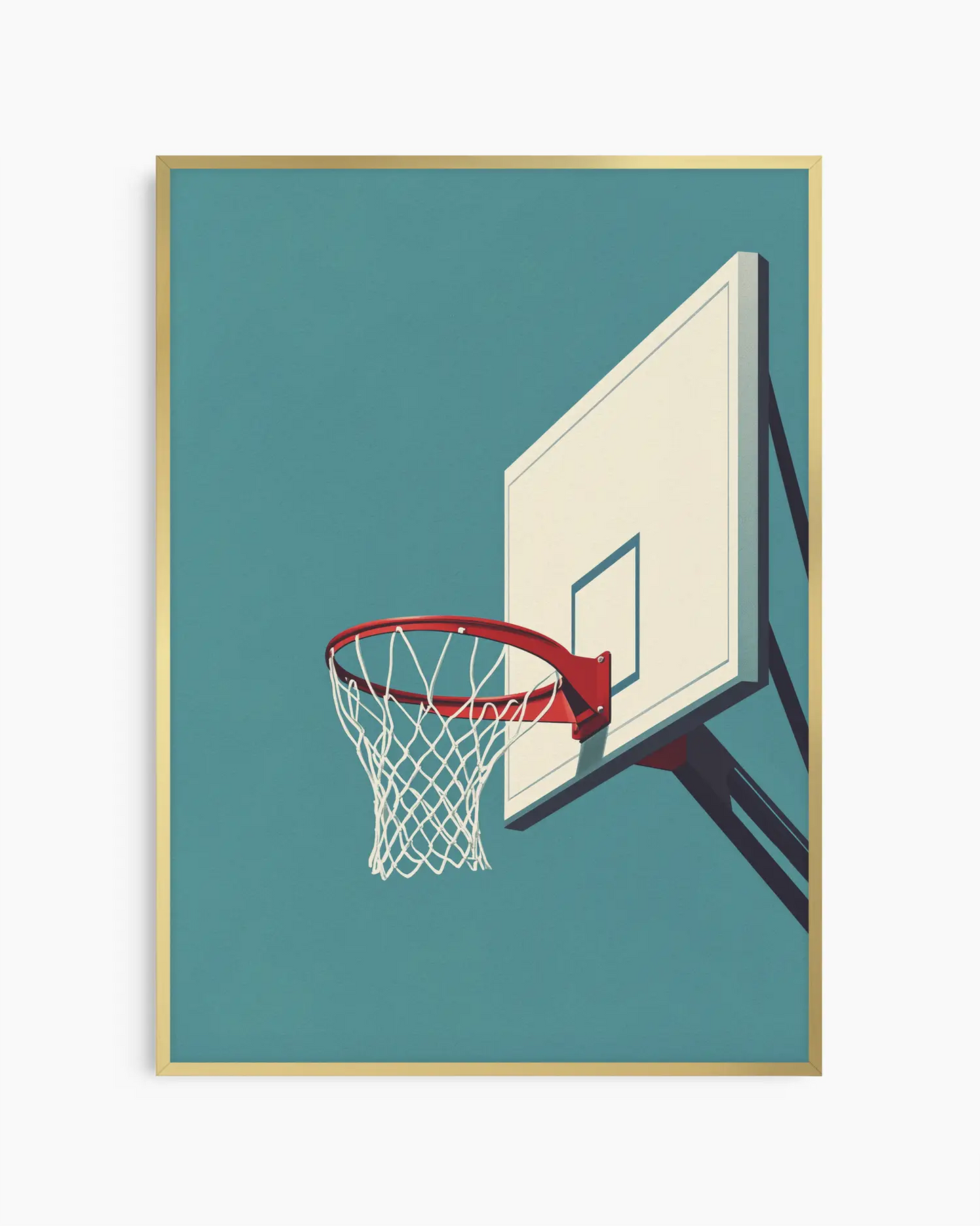 Illustration of a basketball hoop on a teal background