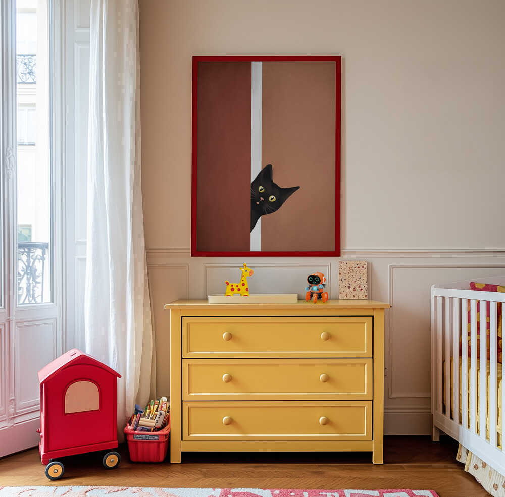 Chat Noir Curieux Affiche