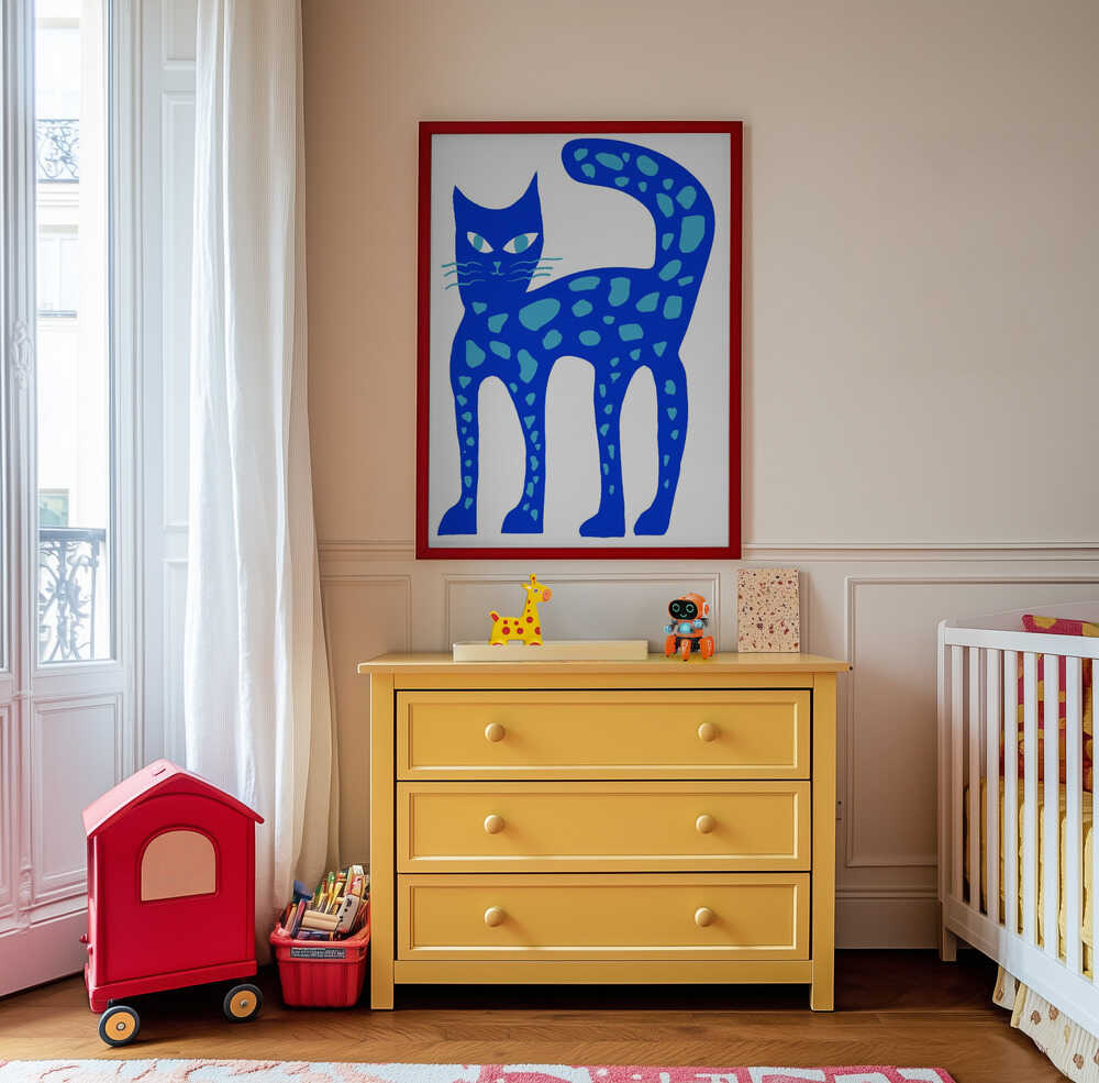 Grand Chat Bleu Lumineux Affiche
